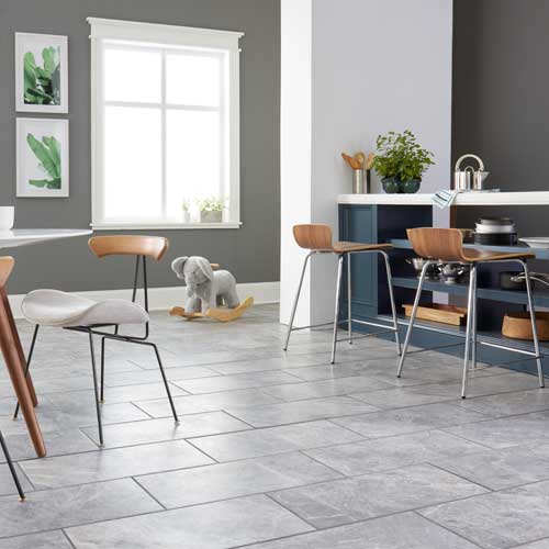 grey tile flooring in kitchen