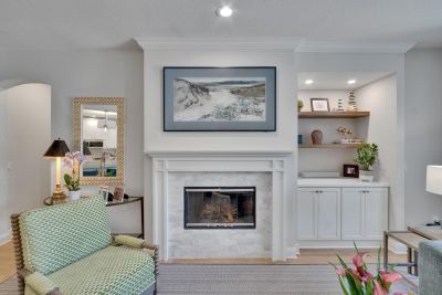 White stone fireplace